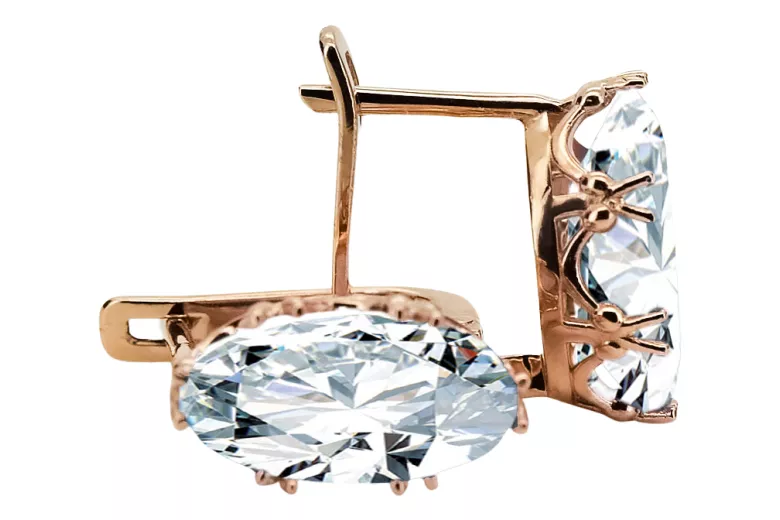 Earrings Vintage craft Zircon Original Vintage 14K Rose Gold vec021r